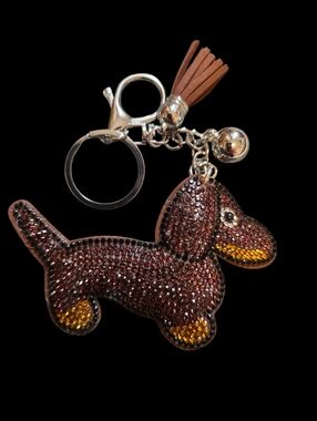 Brown Crystal Dachshund Weiner Dog Bag Charm with Tassel